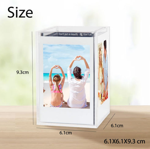 Rekeen Instax Mini Frames and Holder, Displays 4 Instant 54 mm x 86 mm Photos, Clear Acrylic Picture Box, Vase or Pen