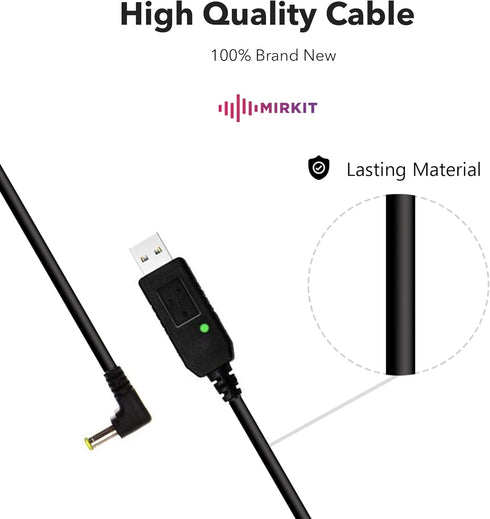 Mirkit 2.5mm USB Charger Cable with Light Indicator for Baofeng Battery UV-5R and UV-82 High Capacity Batteries