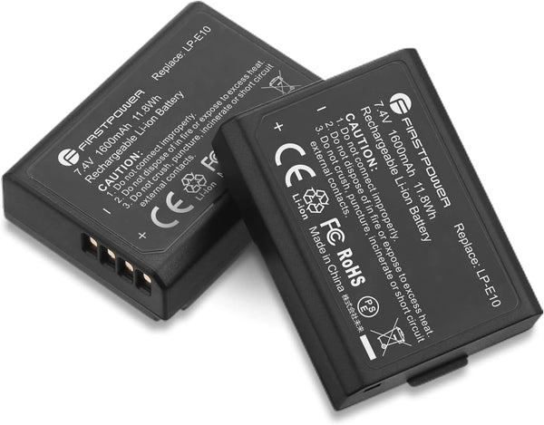 FirstPower Replacement LP-E10 Batteries for Canon EOS Rebel T3, T5, T6, T7, T100, 2-Pack 1600mAh