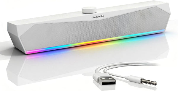 Colorful Gaming Soundbar,Computer SoundBar for PC,USB Speakers,RGB Touch Lights,USB-C/A Powered 3.5mm Input, Compact