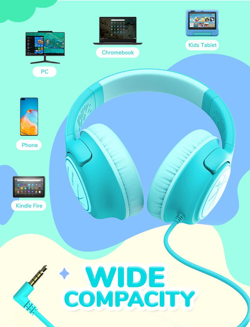 iClever Kids Headphones with Cord, 85dBA Safe Volume Wired Headphones, Stereo Sound, Over Ear Kids Headphones for School
