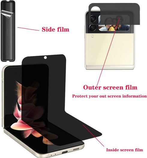 3 Pack Privacy Screen Protector for Samsung Galaxy Z Flip 4 5G 2022, Anti-Peep Outside + Inside Screen Protector + Side
