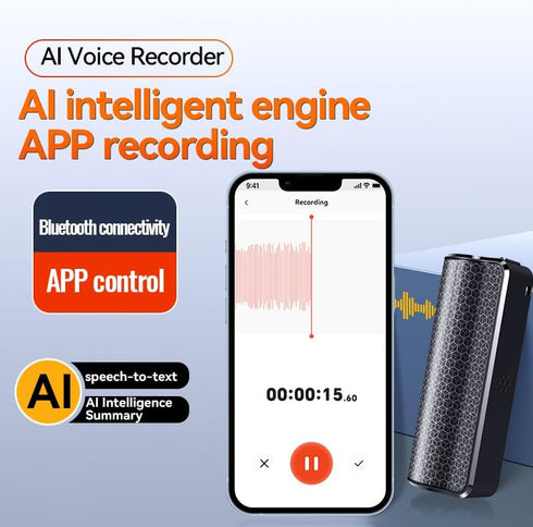 AKREC 64GB Recorder140-hour 256 3000mAh Voice Real-time Transcription and Translation Supporting Languages, HD Noise