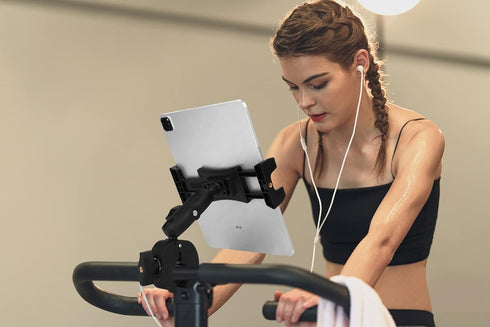Treadmill Tablet iPad Holder Bike Handlebar Mount Clamp for 4-13" Devices, Compatible with Stationary Bikes