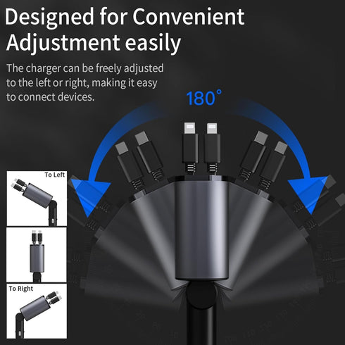 Kwak's Retractable Car Charger - USB C Fast Charger Adapter with Retractable Cable for Phone (2 Apple Cables)
