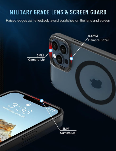 Mgnaooi iPhone 13 Pro Case, Black Translucent Matte Back with Aluminum Alloy Keys, MIL-Grade Shockproof