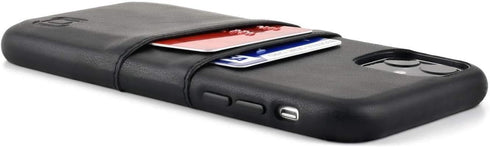 Dockem Wallet Case for iPhone 11: Black Synthetic Leather with Built-in Metal Plate & 2 Credit Card Holders