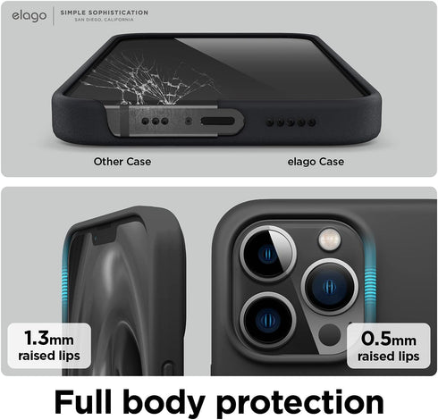 Elago iPhone 13 Pro Case - Slim Liquid Silicone, Full Body Protection, Soft Microfiber Lining, 6.1" (Black)