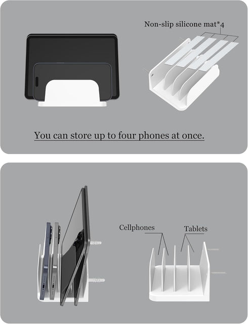 NOTMBESTM 4-Slot Wall Mount Phone Holder for Smartphones and Tablets, Phone Shelf with Docking Station Compatible