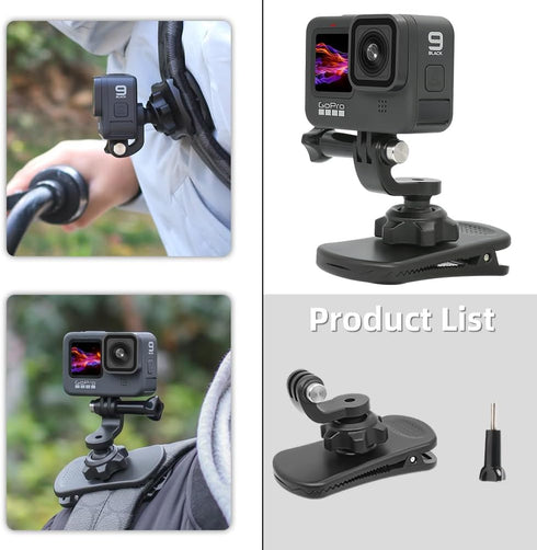 SUREWO 360° Rotation Backpack Strap Mount Quick Clip for GoPro Hero 13, 12, 11, 10, 9, 8, 7, 6, 5, 4, DJI Osmo Action