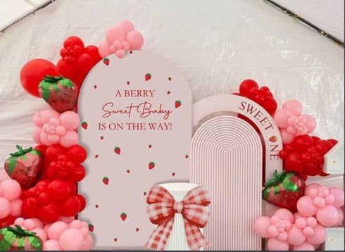 Iydamc A Berry Sweet Baby is on The Way Theme Arched Backdrop Covers Pink Stretchy Arch Stand Cover for Baby Shower