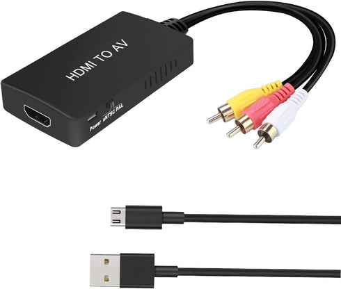 HDMI to RCA Converter, HDMI to AV 3RCA CVBs Composite Video Audio Adapter for TV Stick, Roku, DVD