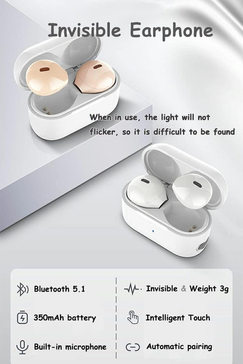 Invisible Earbuds, Small Mini Hidden for Work, Sleep, Music (Nude)