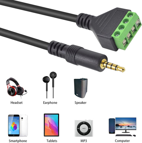 Poyiccot 3.5mm Speaker Wire Adapter - 3.5mm 4 Pole Stereo TRRS Male Jack to AV 4 Screw Terminal Block Cable