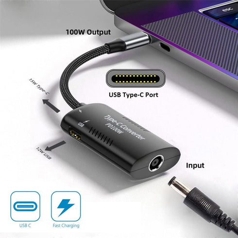 xiwai DC Power 5.5x2.5mm 5.5x2.1mm Input to 100W Dual Type C USB-C and Type-A Output PD Emulator Trigger Charge Cable