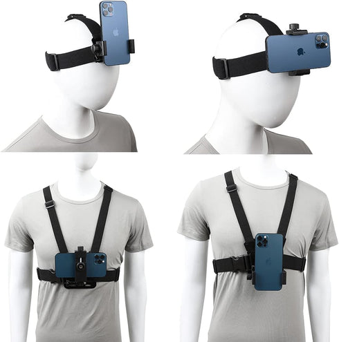 KINGKI Mobile Phone Chest Strap Harness Mount, Head Strap Holder Kit for POV/VLOG, Compatible with iPhone, Samsung,