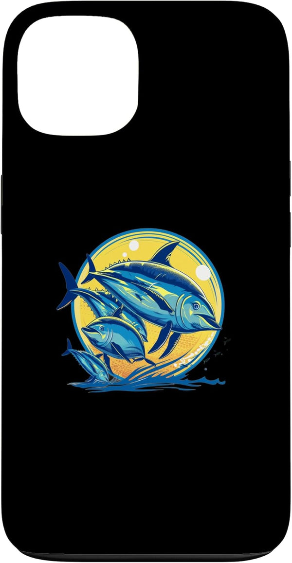 Yellowfin Tuna Fishing Ahi Fish Ocean Designs Yellowfin Tuna With Dolphins Case for iPhone 13