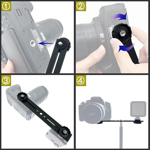 8"/20cm Dual Speedlite Camera Mount Tripod Bracket Flash Extension Bar for LED Video Light and DSLR Flash Light