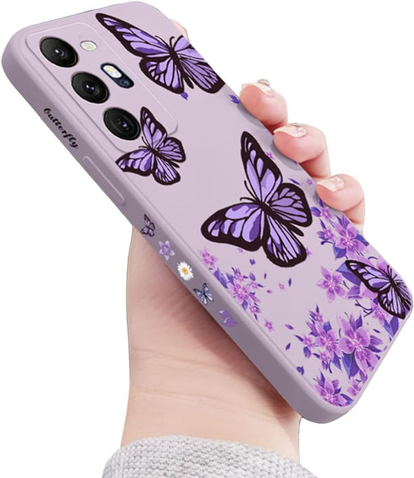 Cute Butterfly Case for Galaxy Note 20 Ultra, Soft TPU Bumper, Shockproof Protective Cover for Women Girls - Purple