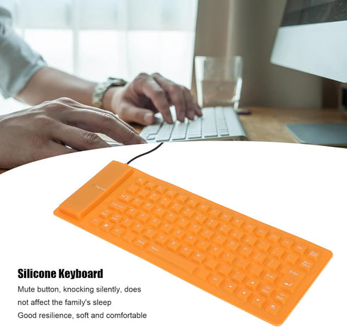 Foldable Silicone Keyboard, USB Wired Waterproof Rollup Keyboard, Slim Soft Silent Typing 85 Keys for PC, Notebook,