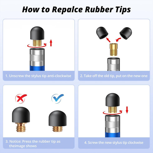 Rubber Tips for Stylus Pens, 15 Pair, 0.2'' & 0.28'' Replacement Nibs for Touch Screen Pen, Soft, Universal Stylus Ends
