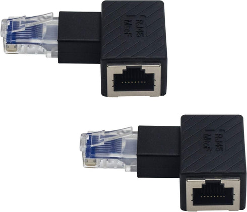 Duttek Ethernet Adapter 90 Degree, Left Angled RJ45 Male to Female Extender Adapter, Cat5e/Cat6 RJ45 Ethernet, 2 Pack