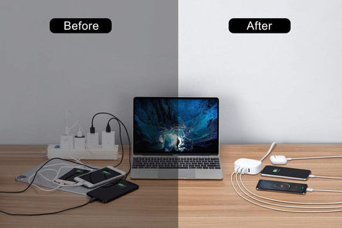 USB Charging Station 4 Port, BULL USB Charger Block, Wall Charger Cable White 6ft for Multiple Devices