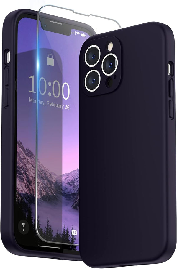SURPHY iPhone 13 Pro Max Case with Screen Protector, Liquid Silicone Phone Case 6.7 inch 2021, Camera Protection + Soft