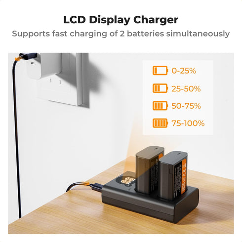 K&F Concept 2400mAh DMW-BLK22 Battery and Dual Slot LCD Charger for Panasonic Lumix Cameras
