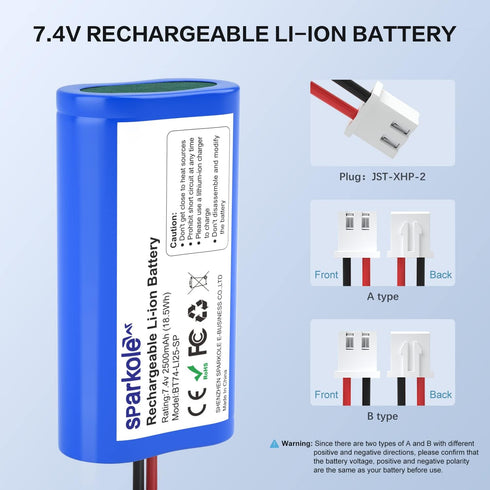 7.4V 2500mAh Li-ion Rechargeable Battery for Speaker/Remote Control Toy/Bluetooth Boom Box/Portable DVD Player/Outdoor Lighting