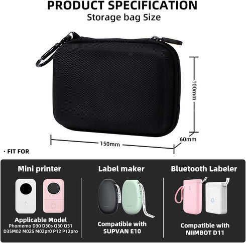 Phomemo D30 D35 Label Marker Black Case with 6 Rolls of Color Combo Set Label Tapes, Waterproof Storage Bag with Clear
