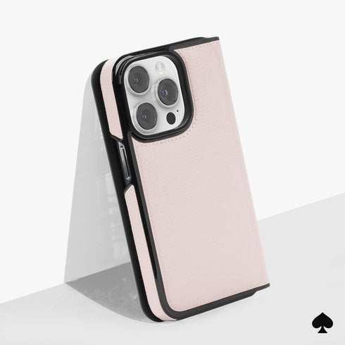 kate spade new york Wallet Folio Case for iPhone 15 Pro Max - Pale Vellum Black, Compatible with Wireless Charging