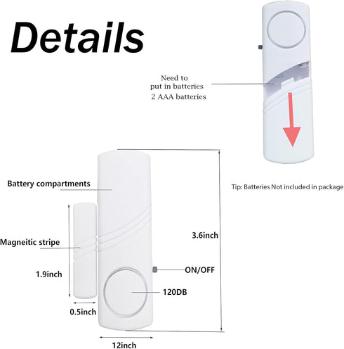 4 Pack Door Window Alarm, Magnetic Burglar Alert Sensor, Loud Door Alarms for Kids Safety, DIY for Home Security, Office Protection,Shopping Store AAA Battery