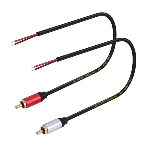 2Packs Speaker Wire RCA Audio Both Male Plug Jack Connector Adapter to Bare Wire Open End Pigtail Audio Video Lotus Plug Repair Cable for Amplifier, Receiver, Speakers, etc.