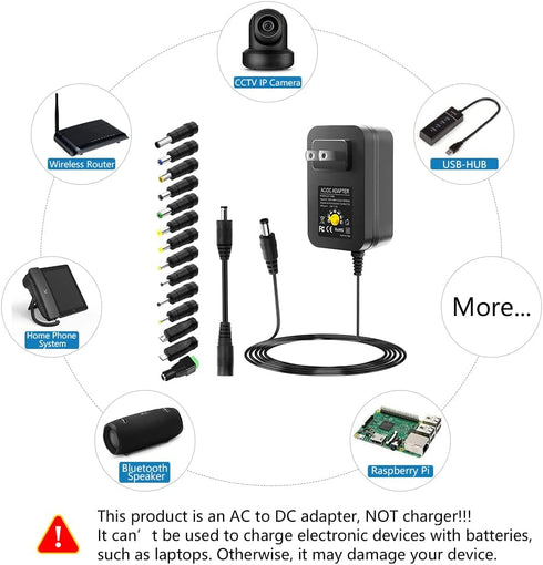 SHNITPWR 30W Universal Power Supply, Adjustable AC/DC Adapter, 3V to 12V, 100V-240V AC to DC Converter with 14 Tips