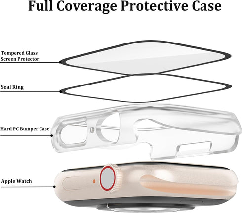 2 Pack Waterproof Case for Apple Watch 40mm, Compatible with SE (2nd Gen) Series 6 5 4, Tempered Glass Screen Protector
