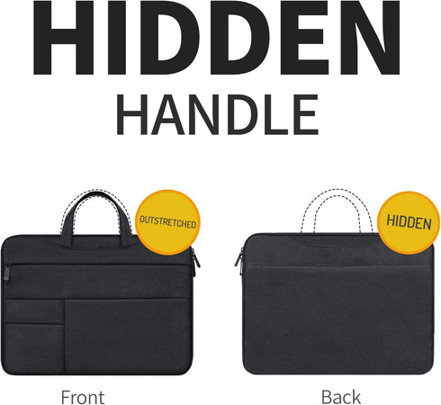 RAINYEAR 13 Inch Laptop Sleeve Case for MacBook 13.6 A2681 M2 M1, Briefcase with Hidden Handle - Black