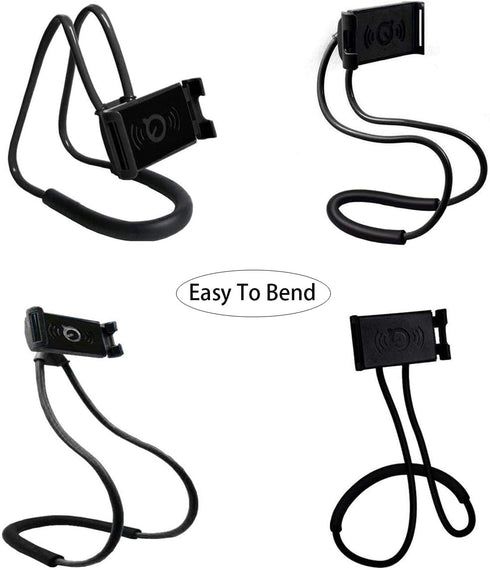 Upgraded Cell Phone Stand Hanging on Neck, Hands-Free Mobile Phone Holder Clip on Bed/Table 360° Rotation