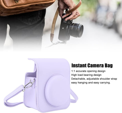 InstantCamera Case, PU Mini Camera Protective for Fujifilm InstaxMini 12 Camera, Portable Travel Camera Carrying with Adjustable Shoulder Strap, Kids (Iris)