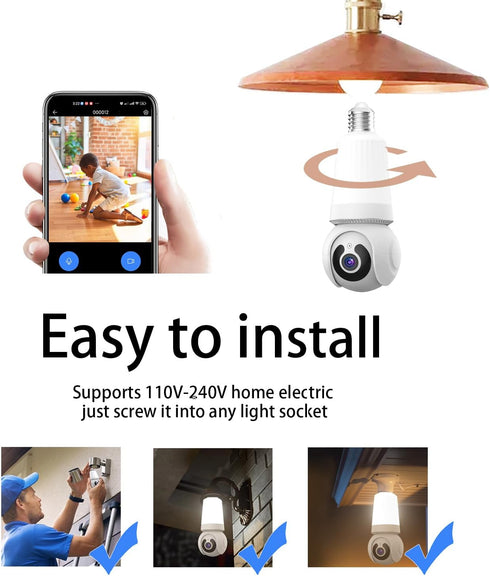 Light Bulb Security Camera WiFi Indoor/Outdoor with AI Human Detection, Live View, 2-Way Audio, V380 PRO