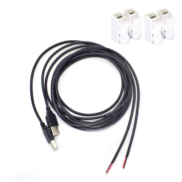 20AWG USB Pigtail Cable 2M/6.5FT, 2PCS USB 2.0 Male Plug, 5V 5A Black Wire with 2-Position Spring Connector.