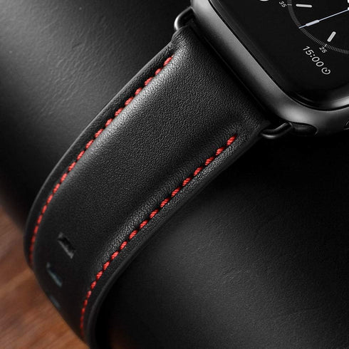 Leather Band for Apple Watch 10 46mm Ultra2 49mm 45mm 44mm 42mm - Vintage Black Strap for iWatch