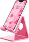 Crpich Acrylic Cell Phone Stand, Portable Pink Phone Holder for Desk, Compatible with iPhone 15 14 13 12 Pro Max