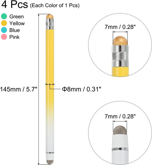 MECCANIXITY 4pcs Stylus Pens for Touch Screens Rubber & Fiber Dual Tips Capacitive Stylus Universal Tablet Pen Sensitivity Precision, Gradient