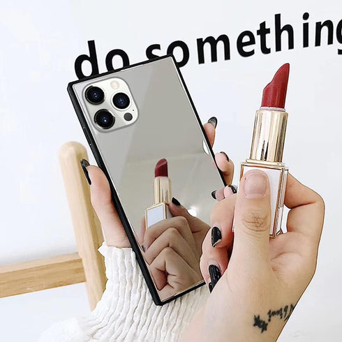 LUVI iPhone 13 Mirror Case for Women, Cute Luxury Glossy Glass Design with Silicone Bumper, Silver