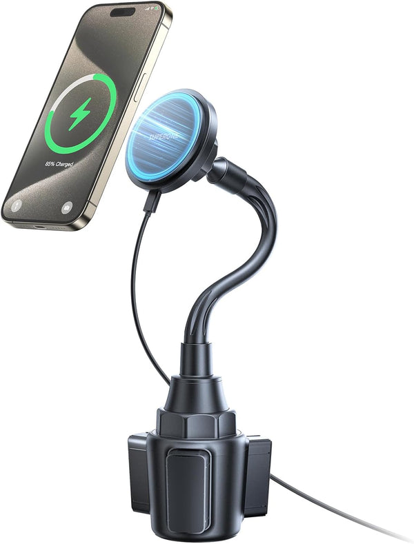 SUPERONE 2024 Newest MagSafe Cup Holder Charger, MagSafe Car Mount Charger 15W Fast Charging with Adjustable Gooseneck