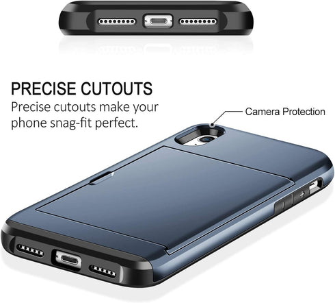 SAMONPOW Wallet Case for iPhone XR 6.1 inch, Heavy Duty Protection, Dual Layer Anti Scratch Hard PC Soft Rubber, Dark