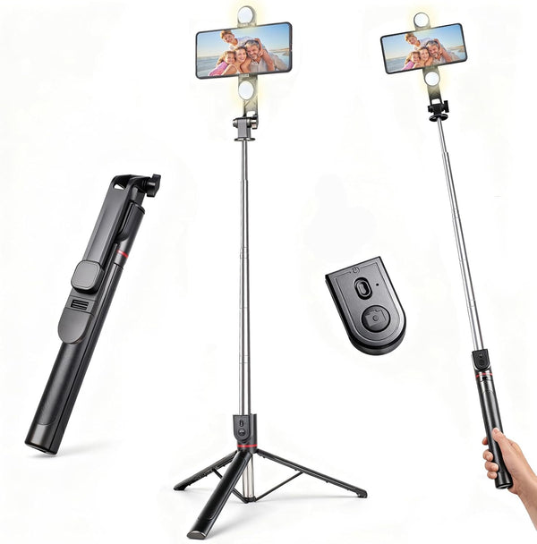 GBFETM 71" Phone Tripod Selfie Stick with Light, Cell Phone Tripod Stand with