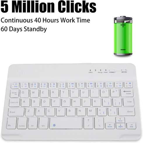 7 Inch Mini Universal Bluetooth Keyboard, Multi-Function Aluminum Alloy Portable Ultra-Slim Keypad, White Color