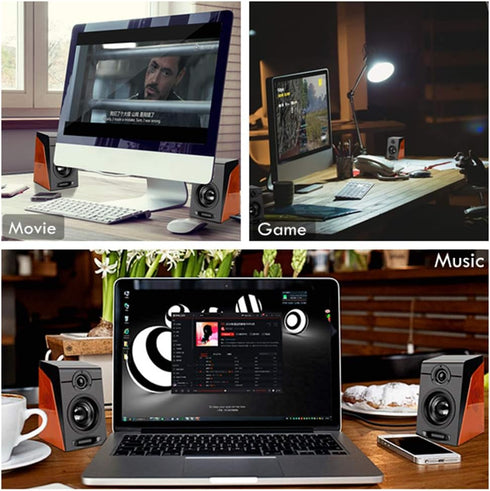 Portable Computer Speakers - Wired Pair 3in Stereo HiFi Multimedia PC Subwoofer with Non Slip Mat